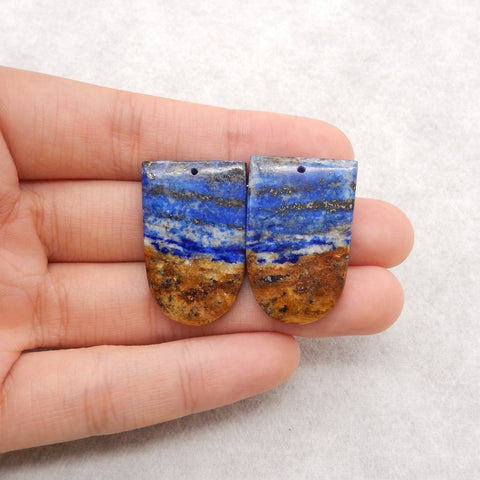 Natural Lapis Lazuli Gemstone Earring Beads, Jewelry DIY Making, Drilled Gemstone Pair, 31x20x4mm, 11.9g