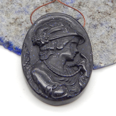 Carved Stone Blue Sand Sun Sitara  Woman Gemstone Pendant Bead, Jewelry DIY Making,40x30x6mm,12.7g