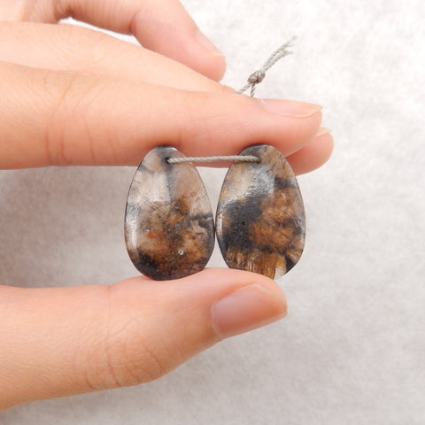 New! Nugget (Rough Sides) Natural Chiastolite Gemstone Earring Beads, 23x15x3mm, 4.6g