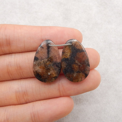 New! Nugget (Rough Sides) Natural Chiastolite Gemstone Earring Beads, 23x15x3mm, 4.6g