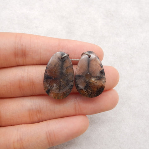 New! Nugget (Rough Sides) Natural Chiastolite Gemstone Earring Beads, 23x15x3mm, 4.6g