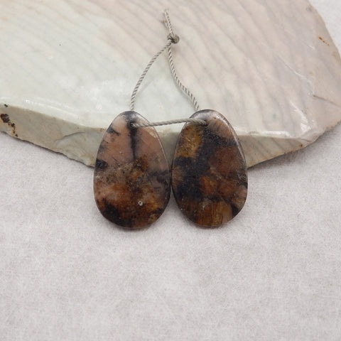 New! Nugget (Rough Sides) Natural Chiastolite Gemstone Earring Beads, 23x15x3mm, 4.6g