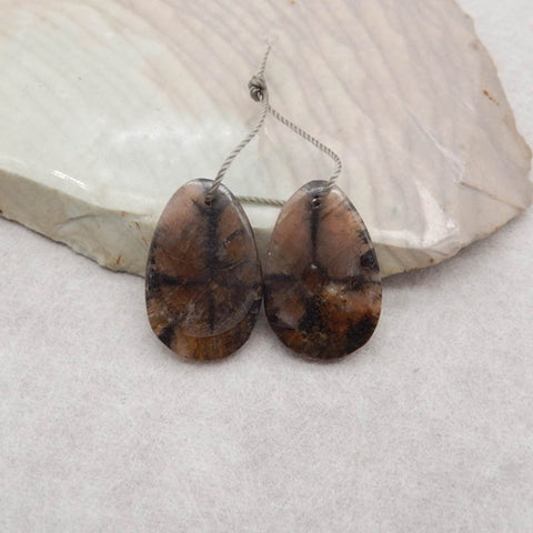 New! Nugget (Rough Sides) Natural Chiastolite Gemstone Earring Beads, 23x15x3mm, 4.6g