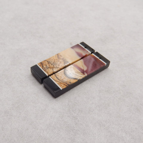 Natural Obsidian, Picture Jasper, Mookaite Jasper Intarsia Rectangle Gemstone Earring Beads, 36x10x4mm, 8.2g
