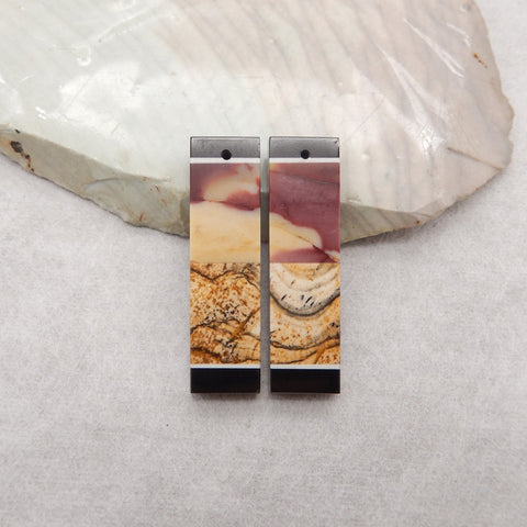 Natural Obsidian, Picture Jasper, Mookaite Jasper Intarsia Rectangle Gemstone Earring Beads, 36x10x4mm, 8.2g