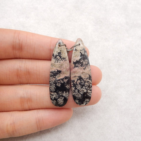 Natural Snow Flake Obsidian Gemstone Earring Beads, Drilled Cabochons, 39x12x3mm, 4.8g