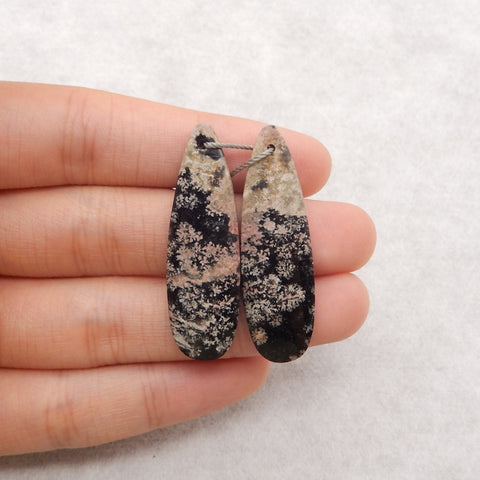 Natural Snow Flake Obsidian Gemstone Earring Beads, Drilled Cabochons, 39x12x3mm, 4.8g
