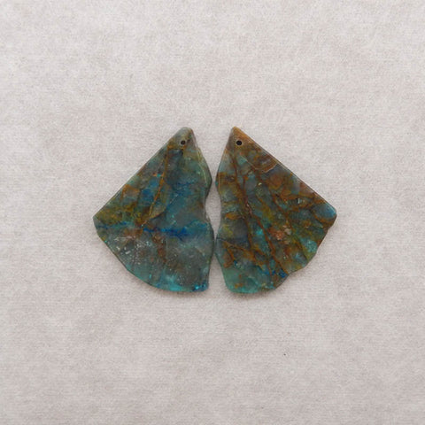Nugget Natural Chrysocolla Gemstone Earring Beads, Popular Earrings Pair, 38x27x3mm, 10.7g