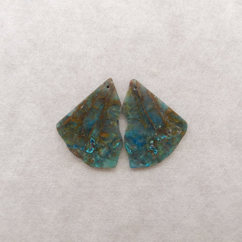 Nugget Natural Chrysocolla Gemstone Earring Beads, Popular Earrings Pair, 38x27x3mm, 10.7g