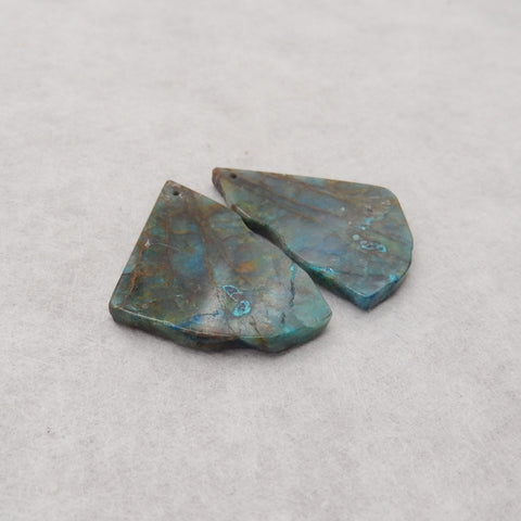 Nugget Natural Chrysocolla Gemstone Earring Beads, Popular Earrings Pair, 38x27x3mm, 10.7g