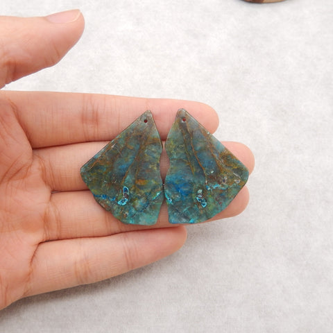 Nugget Natural Chrysocolla Gemstone Earring Beads, Popular Earrings Pair, 38x27x3mm, 10.7g