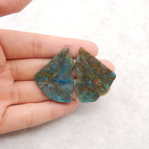 Nugget Natural Chrysocolla Gemstone Earring Beads, Popular Earrings Pair, 38x27x3mm, 10.7g