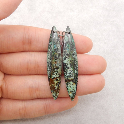 Natural African Turquoise Marquise Gemstone Earring Beads, 47x9x4mm, 4.6g