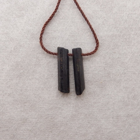 Paire de Boucles d'Oreilles Pépite Tourmaline Noire, pierre pour Boucles d'Oreilles, 20x3x2mm, 1.1g