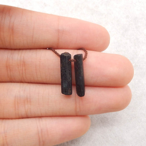 Paire de Boucles d'Oreilles Pépite Tourmaline Noire, pierre pour Boucles d'Oreilles, 20x3x2mm, 1.1g