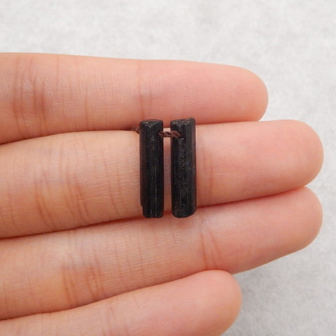 Paire de Boucles d'Oreilles Pépite Tourmaline Noire, pierre pour Boucles d'Oreilles, 20x3x2mm, 1.1g