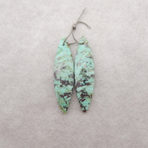 Natural Chrysocolla Marquise Gemstone Earrings Pair, 43x11x4mm, 4.8g