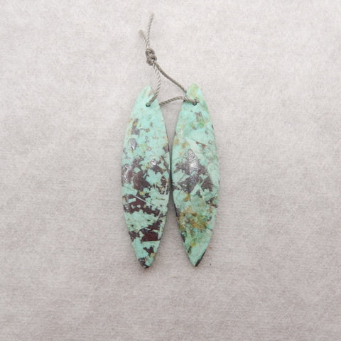 Natural Chrysocolla Marquise Gemstone Earrings Pair, 43x11x4mm, 4.8g