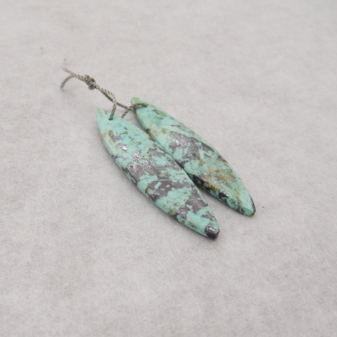 Natural Chrysocolla Marquise Gemstone Earrings Pair, 43x11x4mm, 4.8g