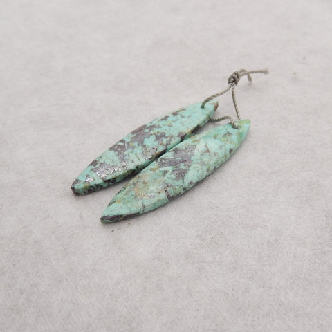 Natural Chrysocolla Marquise Gemstone Earrings Pair, 43x11x4mm, 4.8g