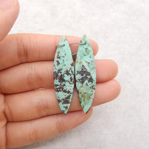 Natural Chrysocolla Marquise Gemstone Earrings Pair, 43x11x4mm, 4.8g