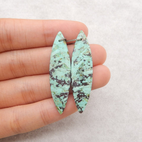Natural Chrysocolla Marquise Gemstone Earrings Pair, 43x11x4mm, 4.8g