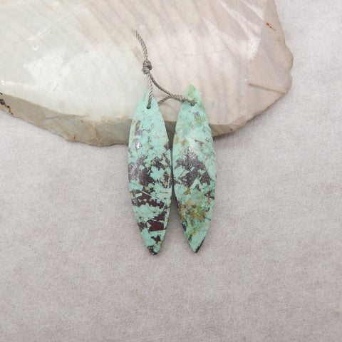 Natural Chrysocolla Marquise Gemstone Earrings Pair, 43x11x4mm, 4.8g