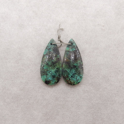 Natural African Turquoise Teardrop Gemstone Earring Beads, 32x15x4mm, 5.8g