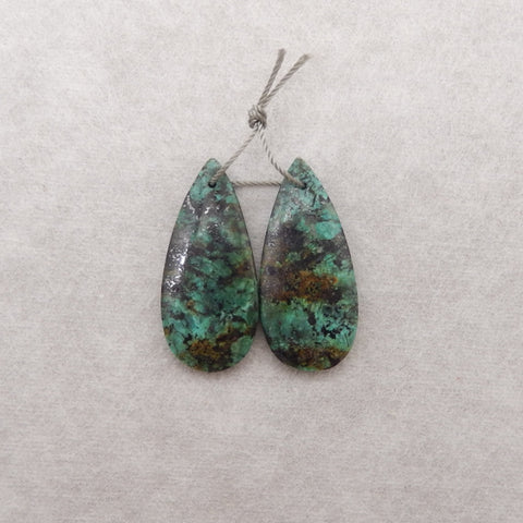 Natural African Turquoise Teardrop Gemstone Earring Beads, 32x15x4mm, 5.8g