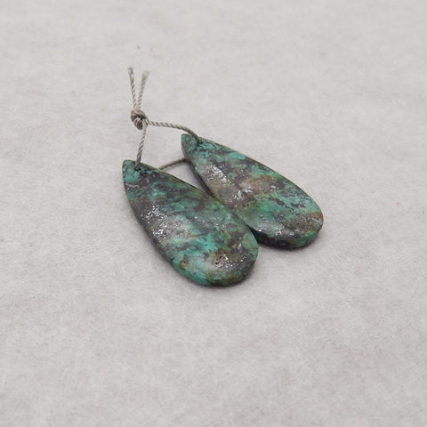 Natural African Turquoise Teardrop Gemstone Earring Beads, 32x15x4mm, 5.8g