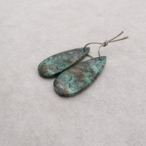 Natural African Turquoise Teardrop Gemstone Earring Beads, 32x15x4mm, 5.8g