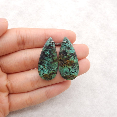 Natural African Turquoise Teardrop Gemstone Earring Beads, 32x15x4mm, 5.8g