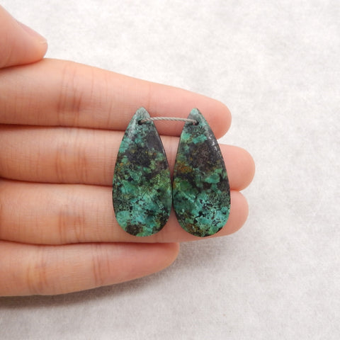 Natural African Turquoise Teardrop Gemstone Earring Beads, 32x15x4mm, 5.8g