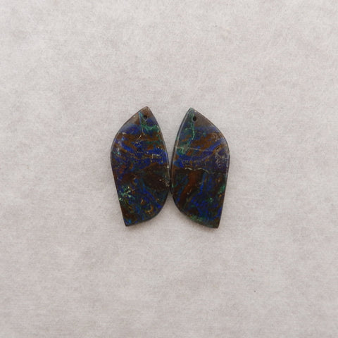 Natural Chrysocolla Gemstone Earrings Pair, 35x16x4mm, 6.7g