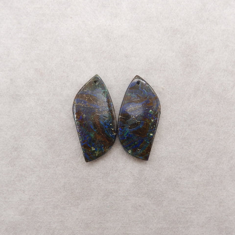 Natural Chrysocolla Gemstone Earrings Pair, 35x16x4mm, 6.7g