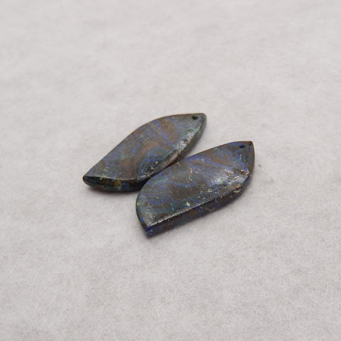 Natural Chrysocolla Gemstone Earrings Pair, 35x16x4mm, 6.7g