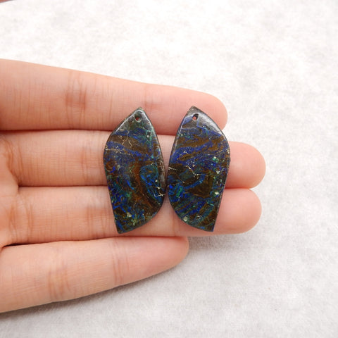 Natural Chrysocolla Gemstone Earrings Pair, 35x16x4mm, 6.7g