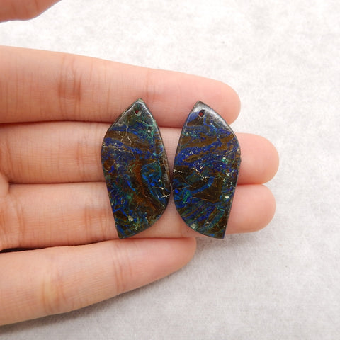 Natural Chrysocolla Gemstone Earrings Pair, 35x16x4mm, 6.7g