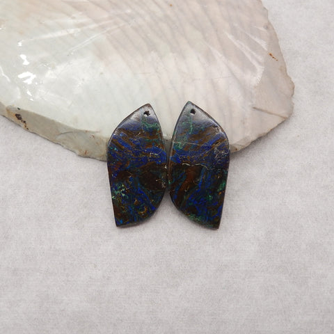 Natural Chrysocolla Gemstone Earrings Pair, 35x16x4mm, 6.7g