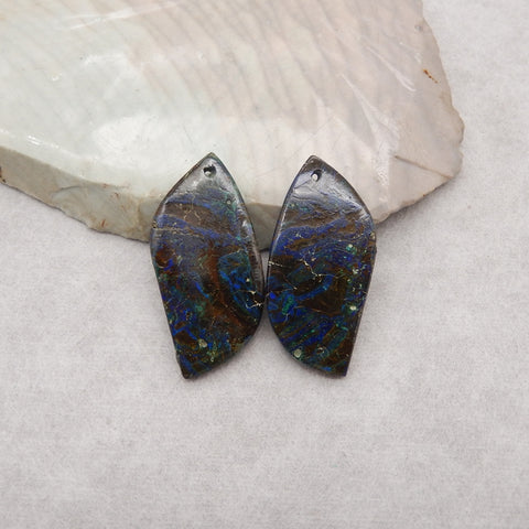 Natural Chrysocolla Gemstone Earrings Pair, 35x16x4mm, 6.7g