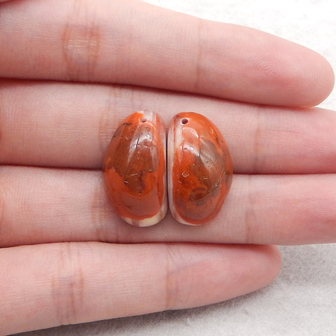 Natural Red Agate Earring Beads,Handmade Earring Pair, Jewelry DIY Making, 22×13×8mm,7.3g