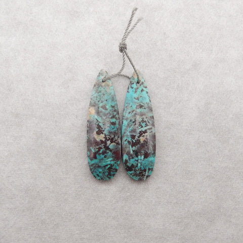 Natural Chrysocolla Teardrop Gemstone Earrings Pair, 38x12x4mm, 5g