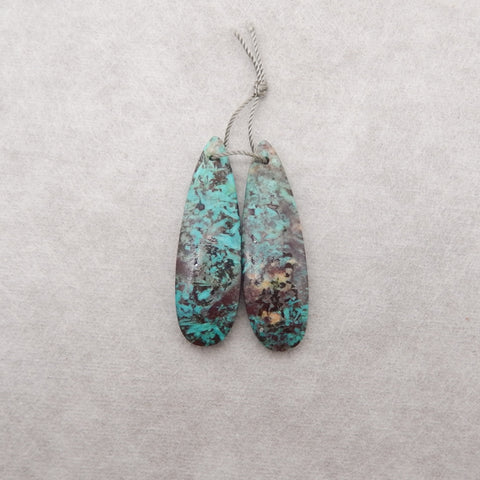 Natural Chrysocolla Teardrop Gemstone Earrings Pair, 38x12x4mm, 5g
