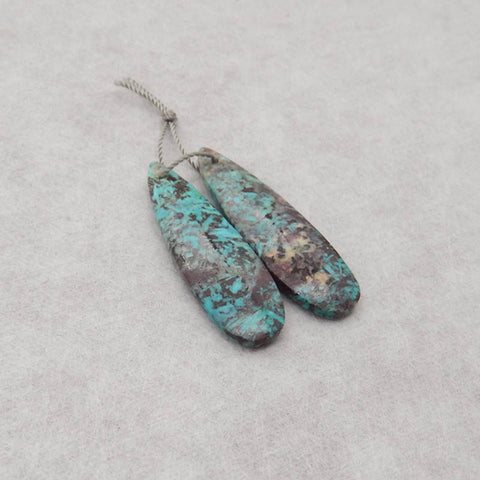 Natural Chrysocolla Teardrop Gemstone Earrings Pair, 38x12x4mm, 5g