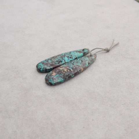 Natural Chrysocolla Teardrop Gemstone Earrings Pair, 38x12x4mm, 5g