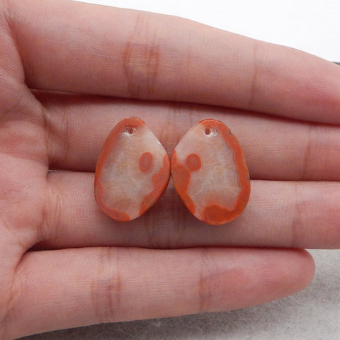Natural Red Agate Earring Beads,Handmade Earring Pair, Jewelry DIY Making, 22×17×7mm,7.1g
