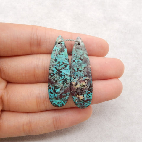 Natural Chrysocolla Teardrop Gemstone Earrings Pair, 38x12x4mm, 5g