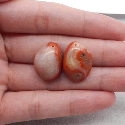 Natural Red Agate Earring Beads,Handmade Earring Pair, Jewelry DIY Making, 22×17×7mm,7.1g