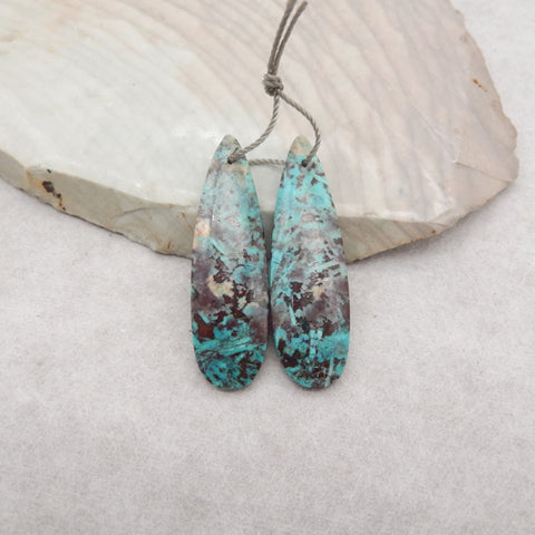Natural Chrysocolla Teardrop Gemstone Earrings Pair, 38x12x4mm, 5g
