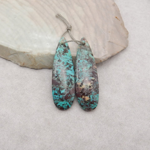 Natural Chrysocolla Teardrop Gemstone Earrings Pair, 38x12x4mm, 5g